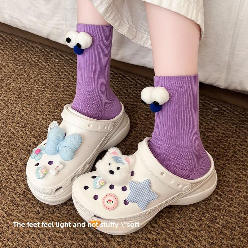 Sock Children's Long Tube Socks with Big Eyes, Autumn-winter Style, Cartoon-style Pile-up Socks for Girls, Cute Girls' Socks