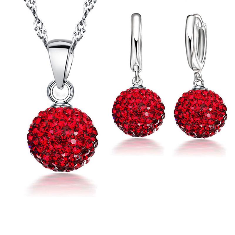 925 Sterling copper Stamped Bridal Zircon Sets Women Girls Wedding Gifts Austrian Crystal CZ Disco Ball Necklace Hoop Earrings