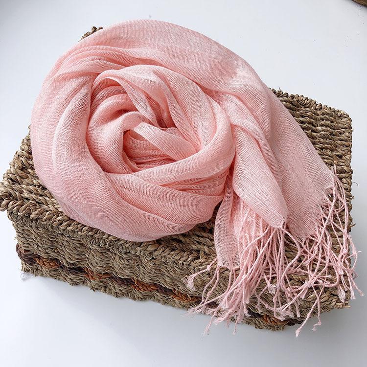 Pure Linen Thin Solid Color Scarf Multi-Color Fresh And Elegant Beach Silk Scarf Women'S Versatile Sunscreen Shawl