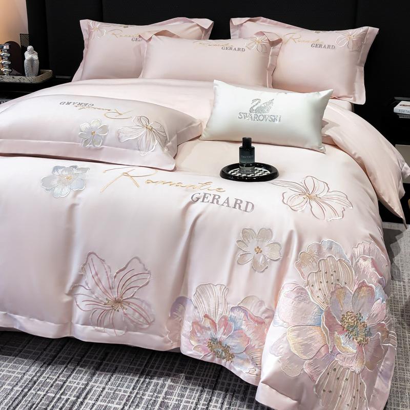 Class A Maternal And Infant Grade 240 Long-Staple Cotton4-Pcs Set Of Pure Cotton Satin Embroidered Quilt Cover, Bed Sheet Skin-Friendly Mattress