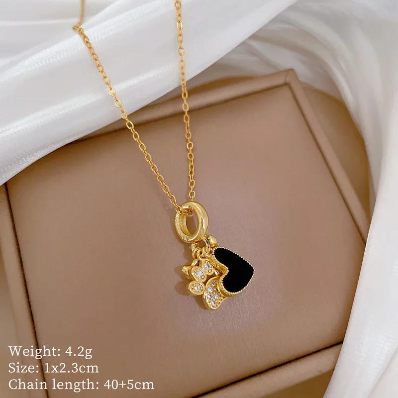 

Fashion Black Heart Cat Paw Zircon Charm Necklace for Women Girls Stainless Steel Chain Party Accessories Cute Jewelry Gifts
