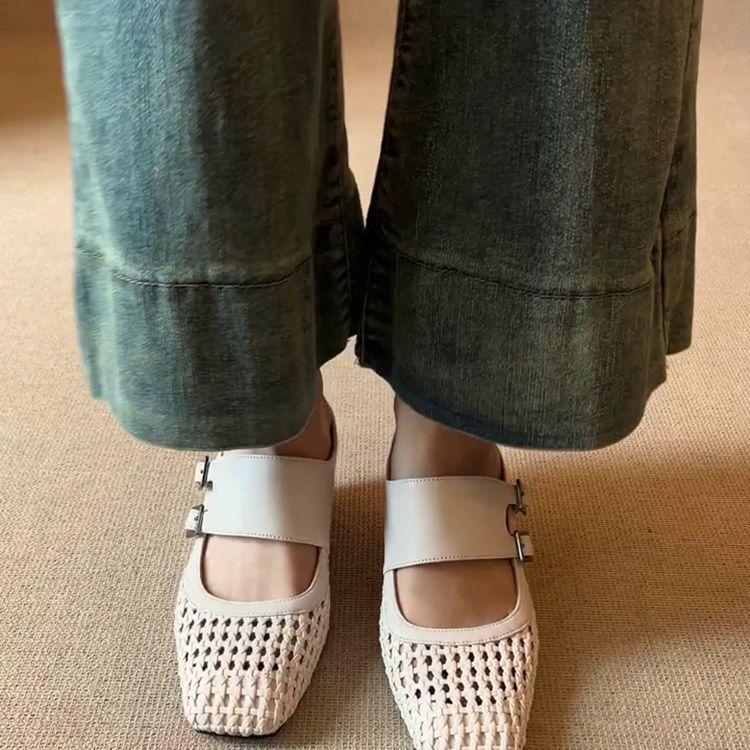 Fashion Heightening Belt Buckle Bag Head Sandals Summer 2025 New Versatile Casual Woven Hollow Women's Cool Slippers