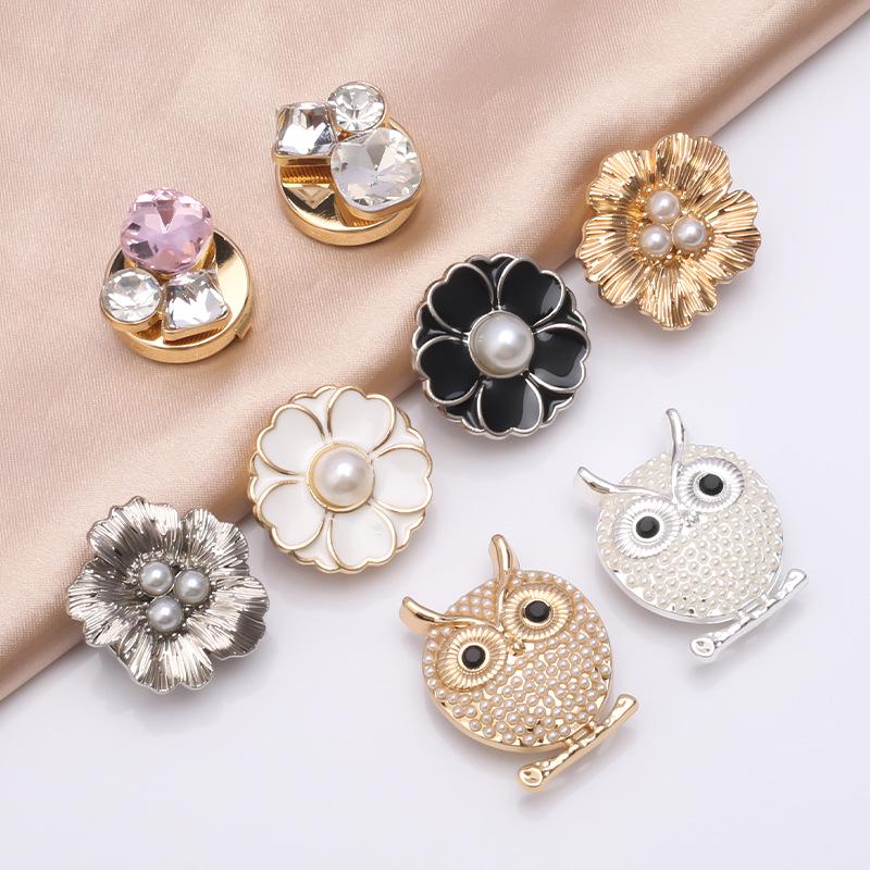 Versatile Decorative Rhinestone Pearl Alloy Button Set for Shirt, Cuff, & Collar