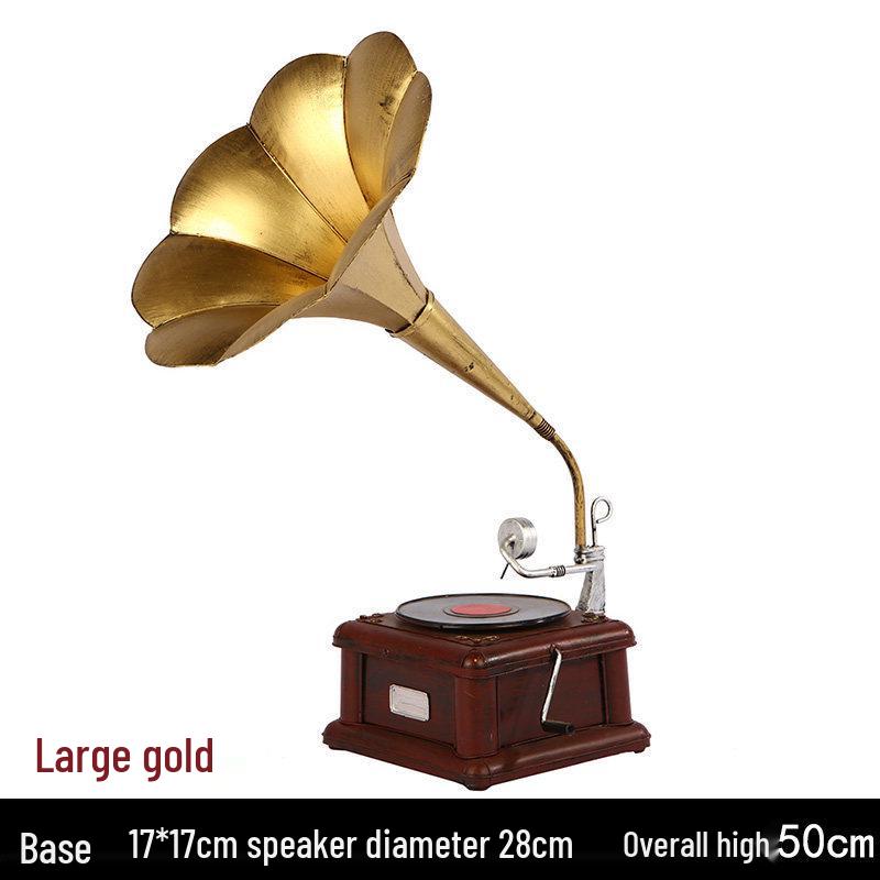 Vintage European-Style Gramophone Ornament: Nostalgic Record Model for Living Room or Wine Cabinet Decor
