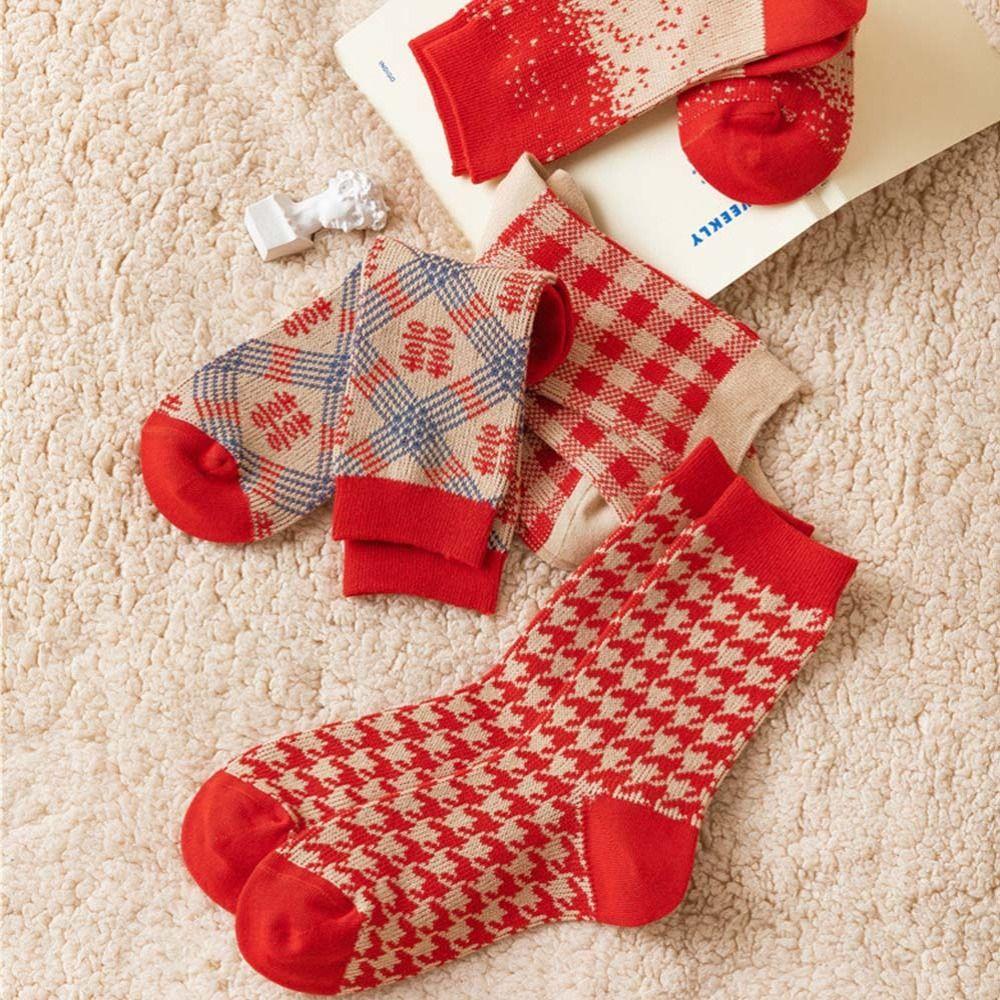 Thick New Year Women's Socks Cotton Socks Autumn Winter Red Socks Middle Tube Socks  Autumn