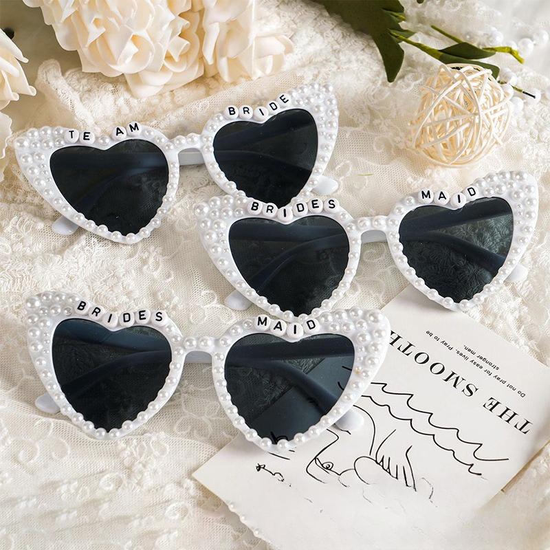 Groom Bridesmaids Bride White Pearl Letter Wedding Party Glasses
