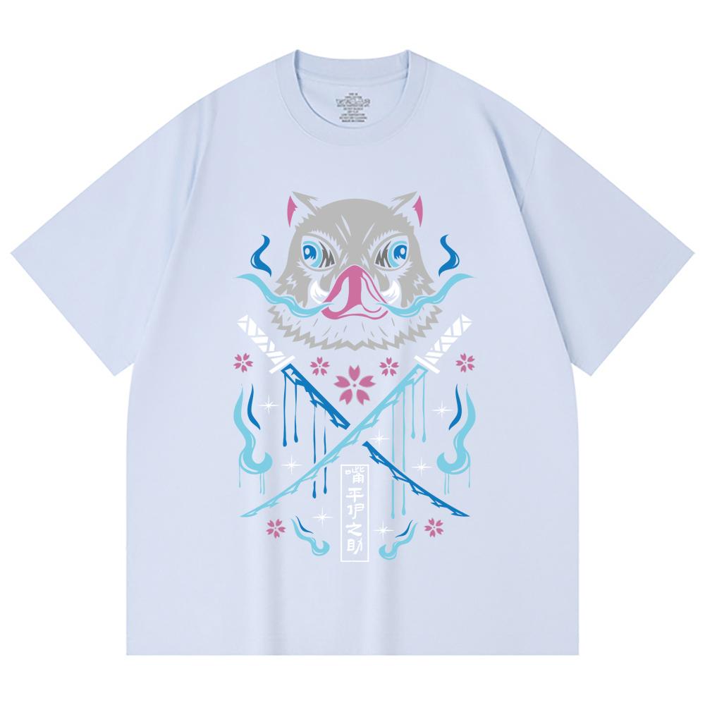 230 g/m² 100% Baumwolle Demon Slayer V97 Inosuke Aufdruck Unisex Schweres Baumwoll-T-Shirt
