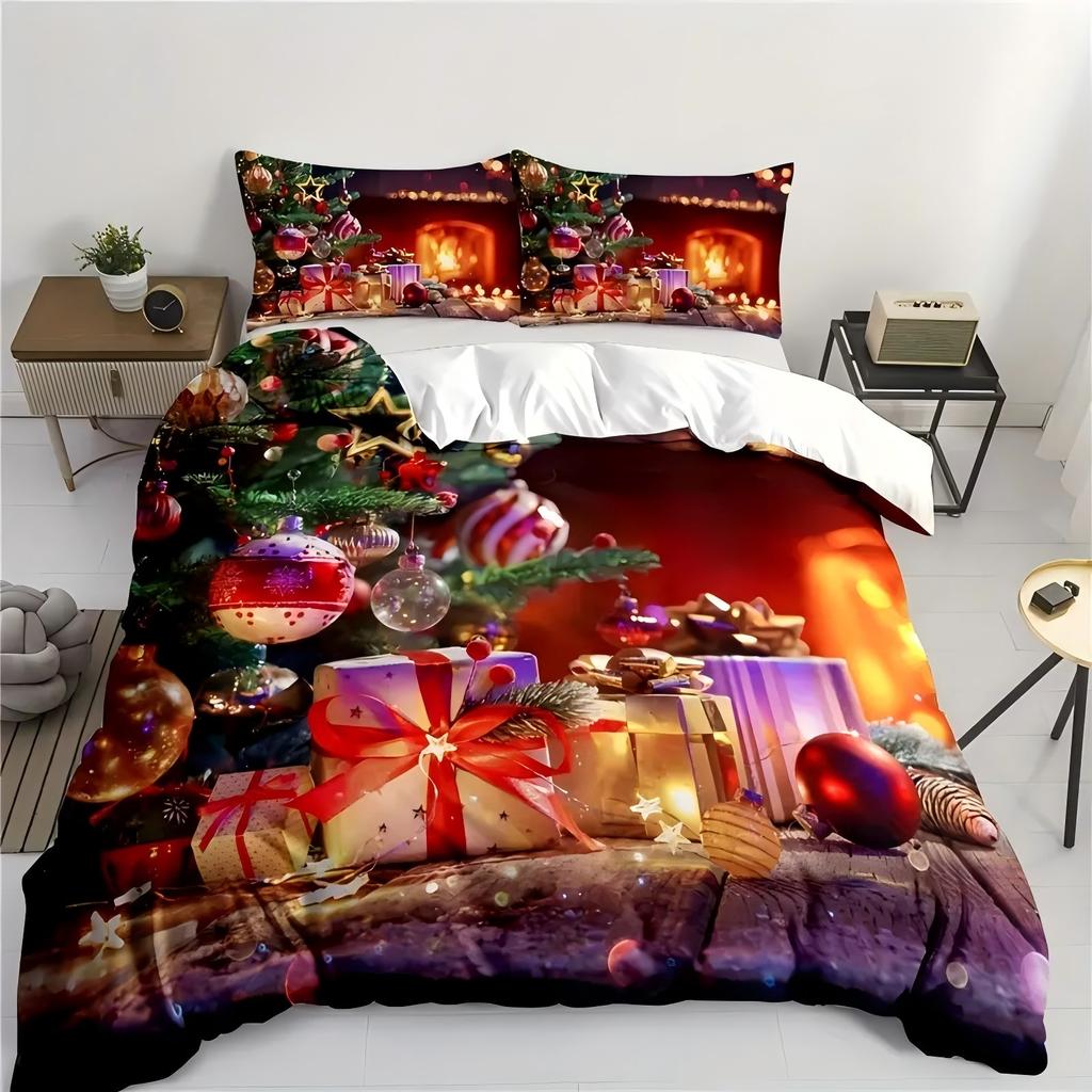 Christmas Tree Train Gift Santa Claus 3D Printed Quilt Cover Christmas Theme Comfortable Home Textiles Duvet Cover Pillowcases