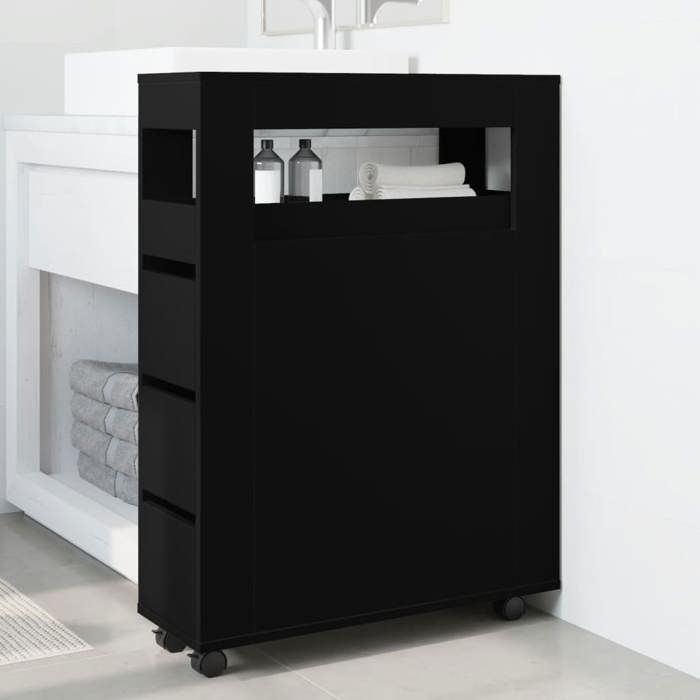 VidaXL Meuble étroit de salle de bain à roulettes noir, rangement de salle de bain étroit, rangement étroit pour salle de 855269