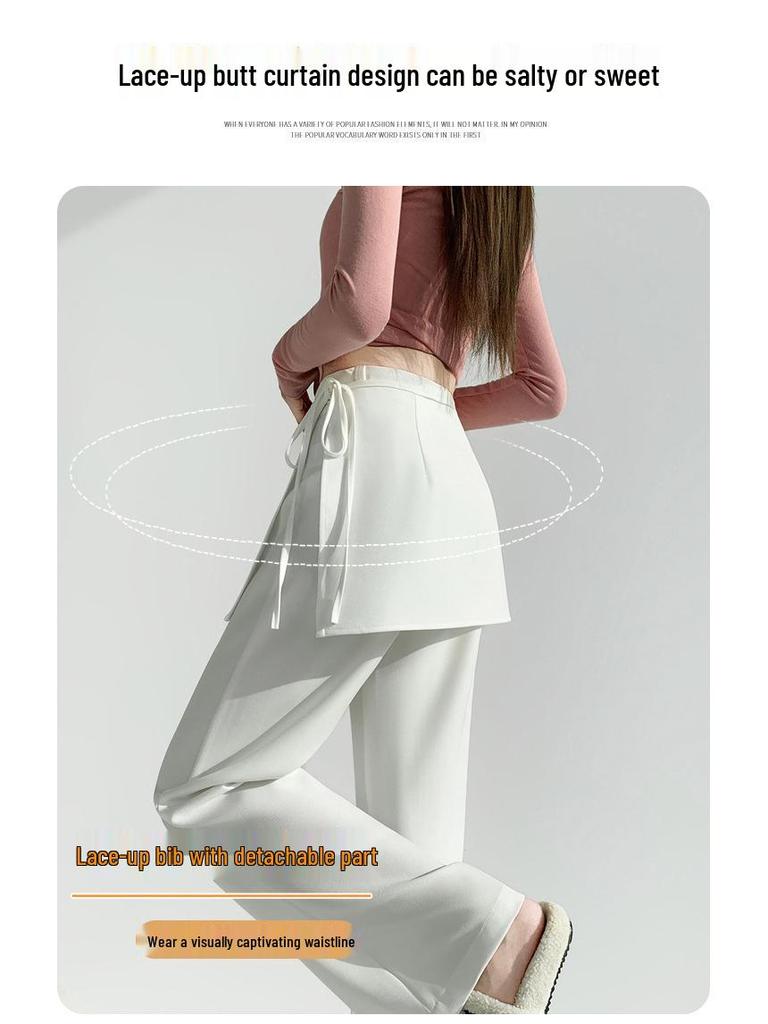 Design-Forward High-Waisted Drapey Skirt Pants Suit - Slim-Fit Casual Wide-Leg, Spring/Summer 2026