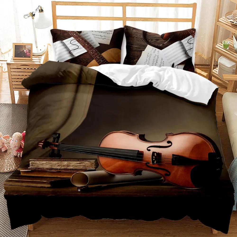 Musik Bettbezug Set, Musik mit G-Schlüssel Instrument Rhythmisches Design Queen King Twin Full Size 2/3-teiliges Polyester Bettwäscheset