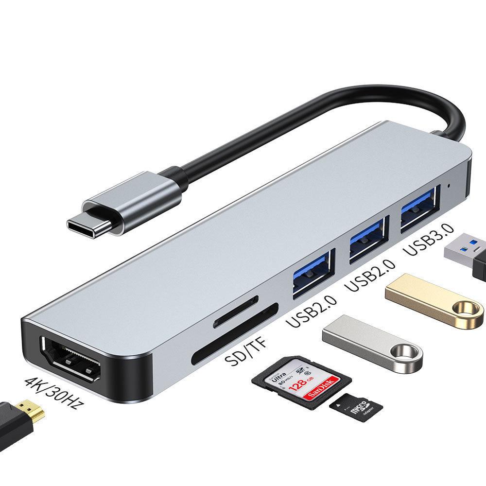 Type-C to 5-in-1 Docking Station: 100M Network, USB 3.0 Hub, 4K HD Screen Casting Converter