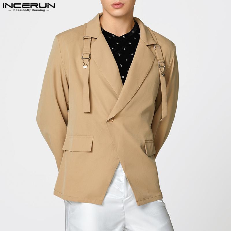 INCERUN Oversized Men Lapel Neck Long Sleeve Casual One Button Thin Blazer Coats