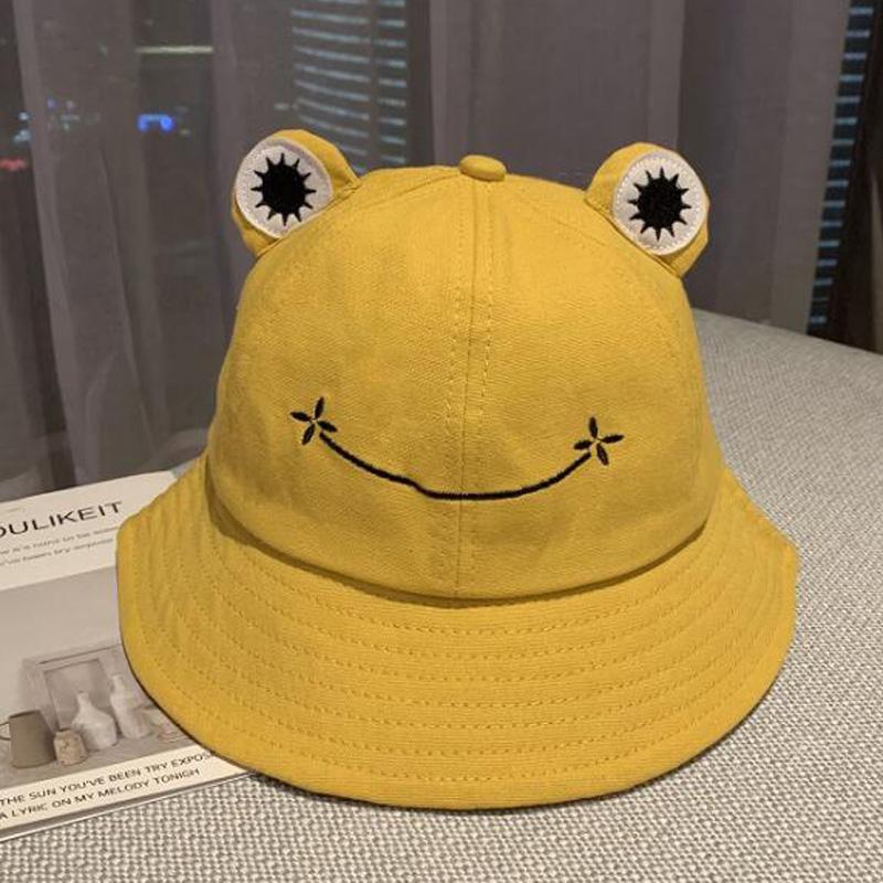 

New Parent-Kid Cartoon Frog Bucket Hat Panama Fishing Cap Cute Froggy Hat Homme Femme Bob Chapeau Outdoor Sun Fisherman Hat ADULT SIZE жёлтый