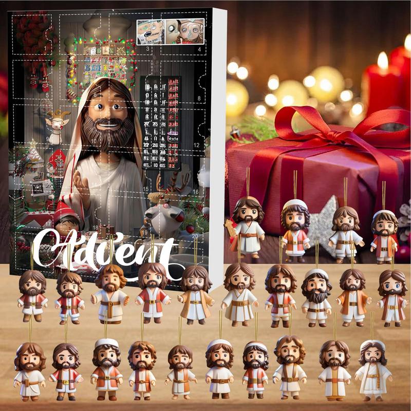 Nativity Advent Calendar 2D Nativity Scene Story Calendar Acrylic Christmas Tree Decorations Backpack Pendant Advent Calendar