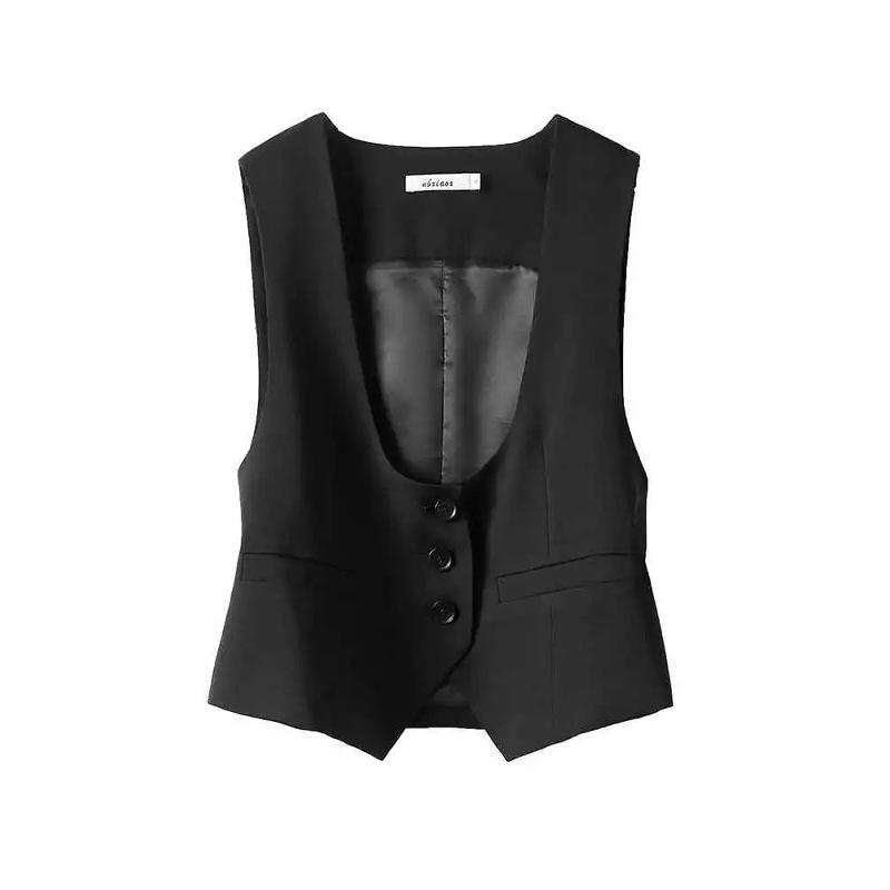 Women's Sleeveless Vest U Neck Slim Short Suit Vest Waistcoat