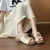 Bow flat bottom one-word slippers 2025 summer new French square head versatile fairy style sandals summer wear