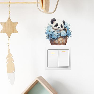 Fun-kg49 Cartoon Cute Panda Flower Basket Switch Paste Bedroom Living Room Home Decoration Wall Stickers Self-adhesive