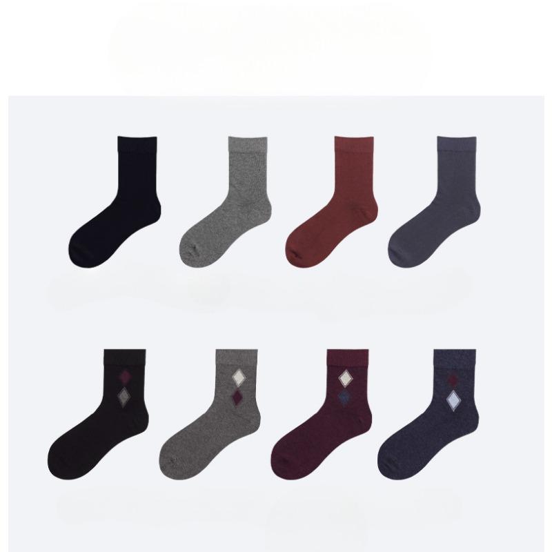 4 Pairs of Socks Men's Anti-odour Sweat Simple Business Socks Spring and Summer Combed Cotton Men's Socks Mid-calf Socks Antibacterial Boneless