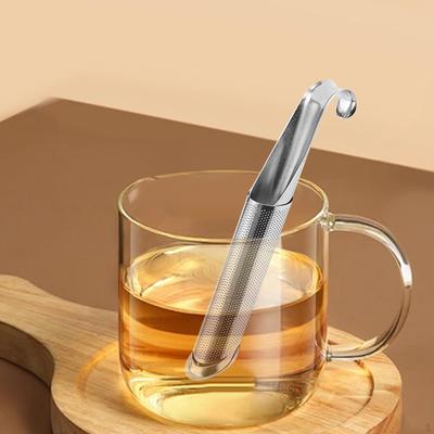 Stainless Steel Tea Strainer Long Handle Stick Pipe with Hook Loose Leaf Infuser for Office