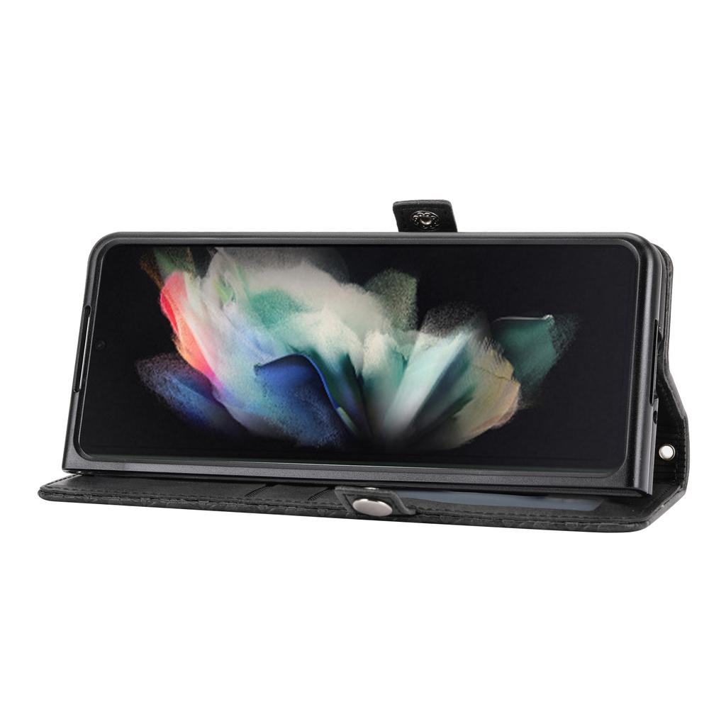 For Samsung Galaxy Z Fold6 5G Wallet Case Calf Texture PU Leather Phone Cover with Shoulder Strap