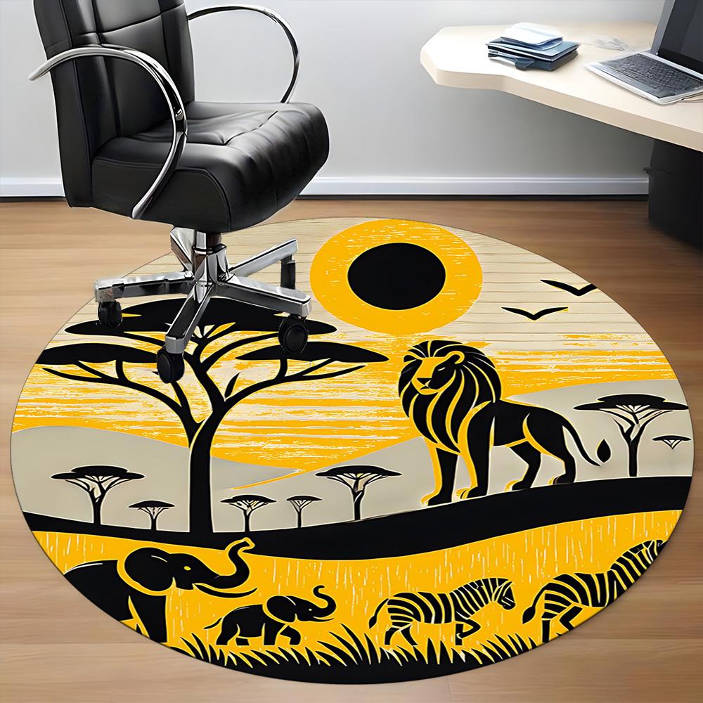 1pc African Lion Office Round Area Rug, Under Office Chairs Bedroom Living Room Home Decor, Room Deco