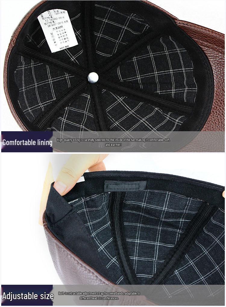 Men's Genuine Leather Baseball Cap - Winter Warm Flat Cap for Middle-Aged & Elderly