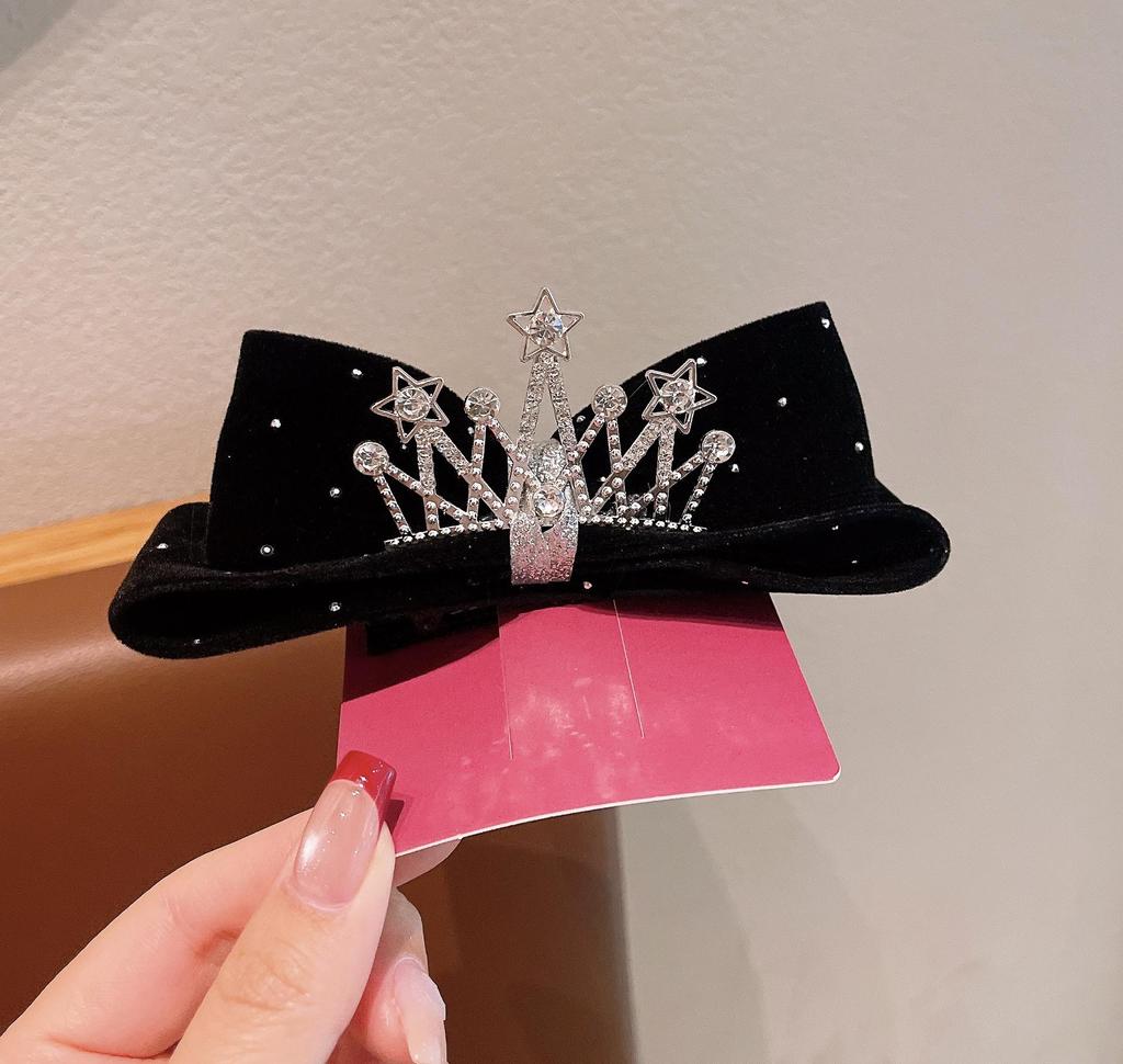 Children's Velvet Bow & Crown Hair Clip - Cute New Year Hair Accessory for Girls in Red & Black