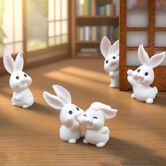 8 Pcs Rabbit Fairy Garden Accessories Mini Resin White Bunny Figurine Miniature Rabbit Animal Figures for Spring Easter Egg Fillers Party Supplies