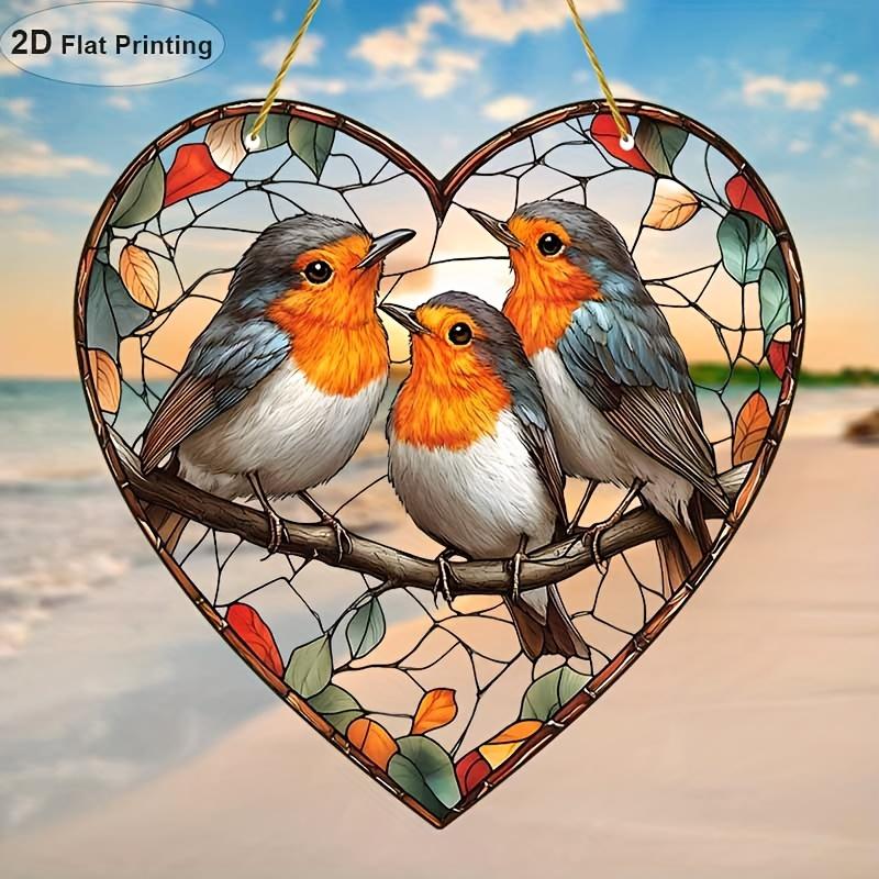 2D Flat, 1pc, 2D Flat Print Robin Sun Catcher, Garden Sun Catcher 20.32cm X 20.32cm, Suitable for Use In 11 Holidays Acrylic Dyed Window