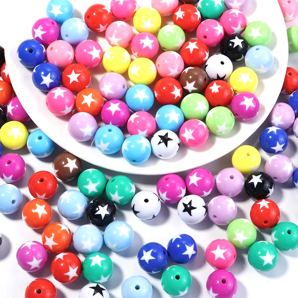 10-20pcs/lot 12 16 20mm Acrylic Beads Double Color Star Round Beads Loose Spacer Beads For Jewelry Making DIY Bracelet Necklace