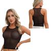 Womens See-Through Cami Crop Top Sheer Mesh Short Sleeve T-Shirt Gauze Tees Top Blouse