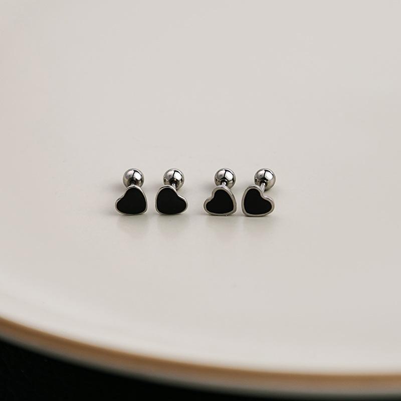 Stainless Steel Geometric Black Series Stud Earrings, Cross Simple Earrings, Love Dripping Oil Personalized Earrings