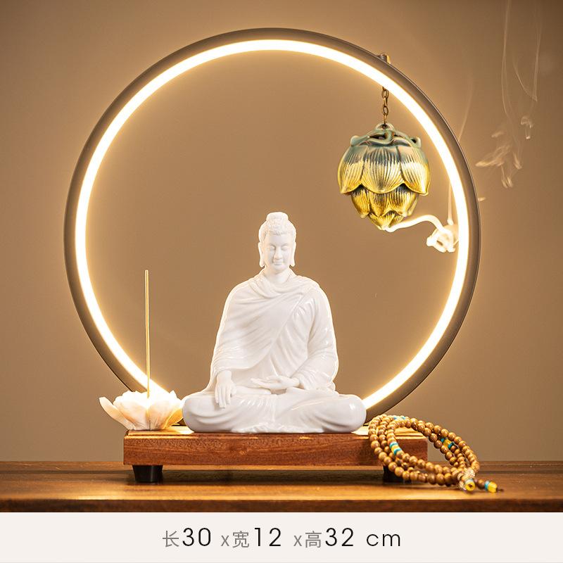 Buddha-Statue, Sakyamuni-Buddha-Figur, Tathagata-Buddha-Statue, Keramiklampe, runder Räucherofen für Wohnzimmer, Veranda, Heimdekoration