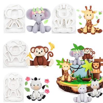 Dschungel-Thema Tier Fondant Silikonform Elefant Sugarcraft Geburtstagstorte Dekorationswerkzeuge Giraffe Affe Zebra Cupcake Topper