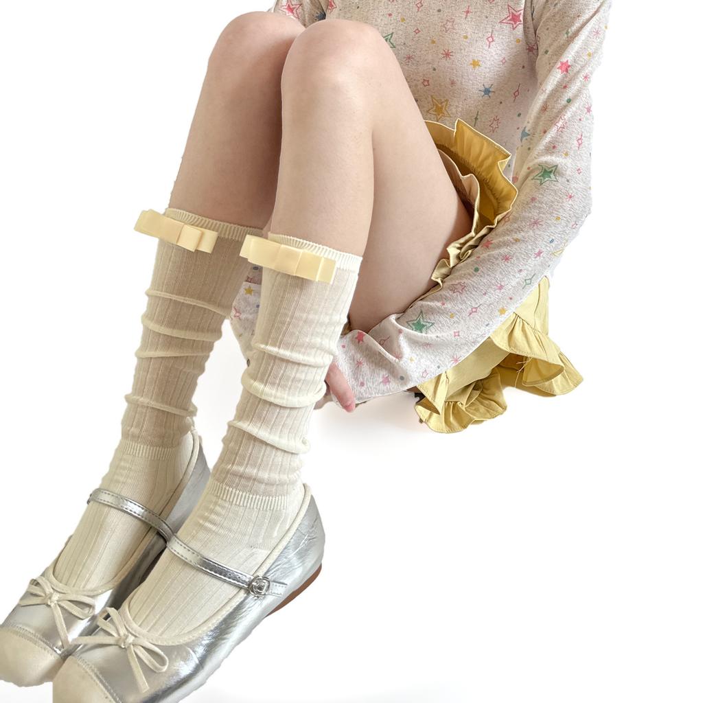 Spring Summer Ballet Style Women Socks Thin Breathable Elastic Long Socks Cute Bow JK Lolita Sweet Girls Kawaii Socks Stockings