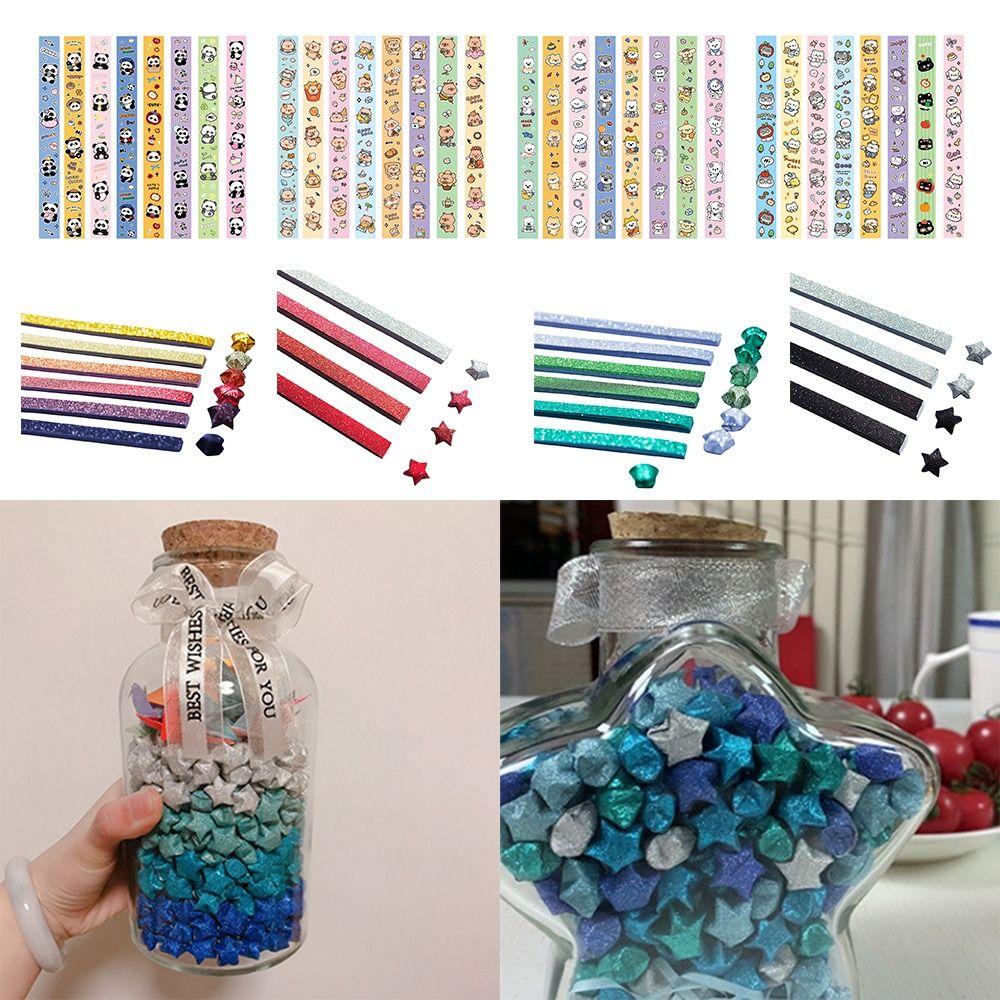 540 Sheets Colorful Star Origami Paper Cartoon Single Sided Lucky Star Origami Art Craft Best Wishes Star Paper Strip Kids Gift