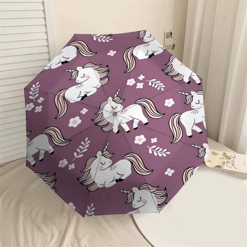 

1PC Unicorn Flowers Umbrella-8-Rib Reinforced, Automatic Open, Lightweight & Durable, Fashion Accessory for Outdoor-D368