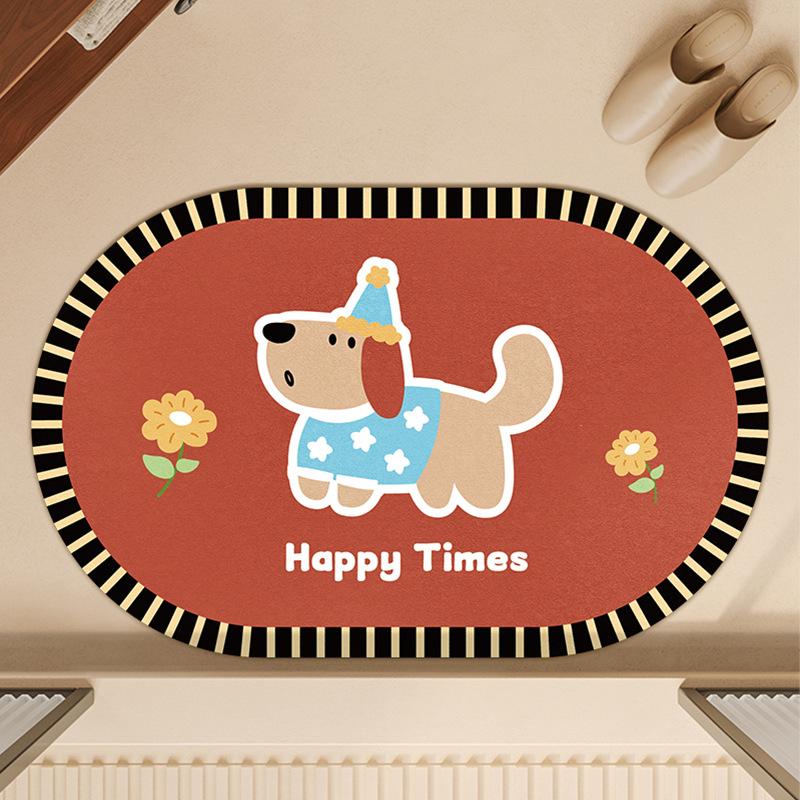 Cartoon Dog Bathroom Floor Mat, Special Diatom Mud For Bathroom, Water-Absorbing Non-Slip Foot Pad, Dirt-Resistant And Quick-Drying Ground At The