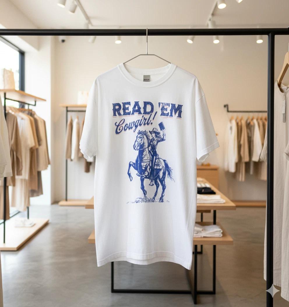 Unisex Adult Casual Graphic Read Em Cowgirl Book Lover Graphic T-Sh... S