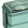 Bento Box Two Layers Green with Divider Food Grade Plastics Microwave Safe Lunch Container for