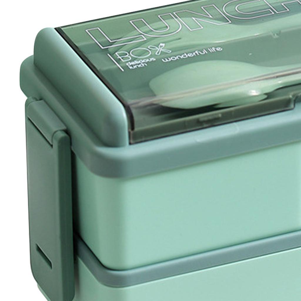 Bento Box Two Layers Green with Divider Food Grade Plastics Microwave Safe Lunch Container for