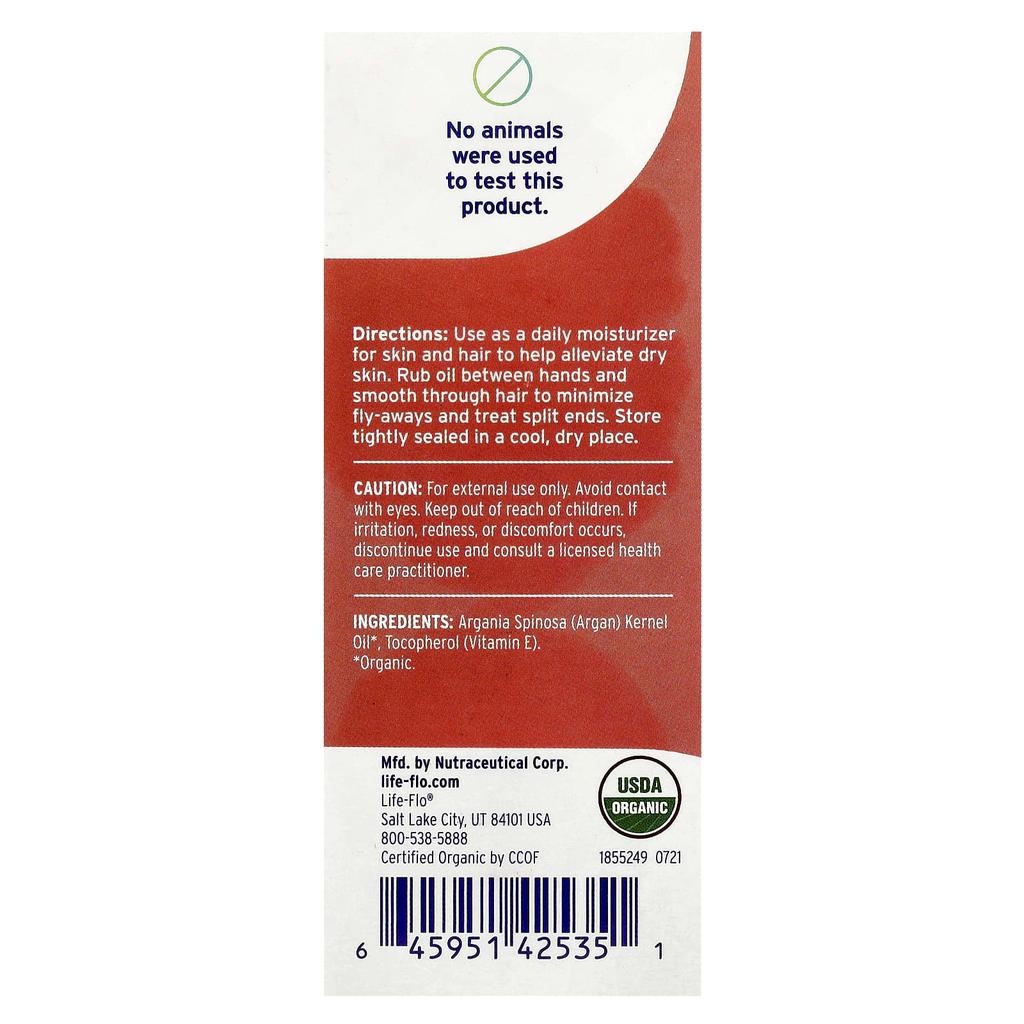 Life-Flo, Organic Pure Argan Oil, 118Ml(4Fl Oz)