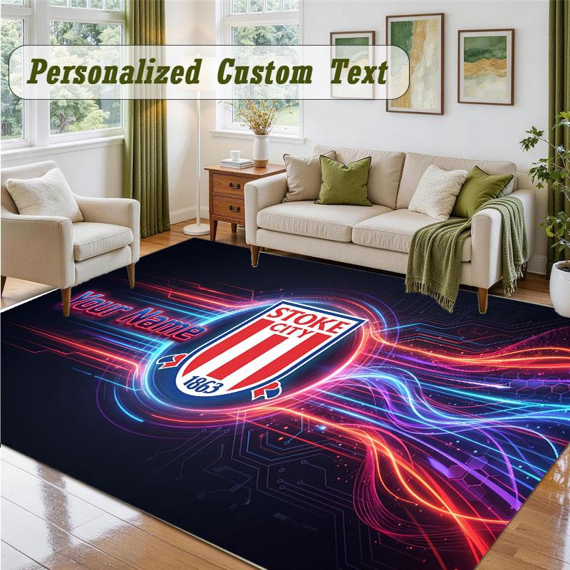 Crystal Velvet Square Rug Custom NameStoke City FC Pattern Non Slip Home Floor Decor Rug