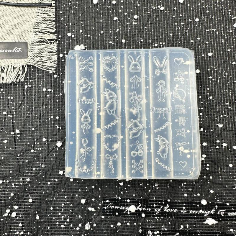 3D Силиконовая Форма для Нейл-арта Мультяшная Кружевная Бант Кролик Милый Медведь Воздушный Шар Цветок Трафарет DIY Украшение для Нейл-арта Прозрачная Форма