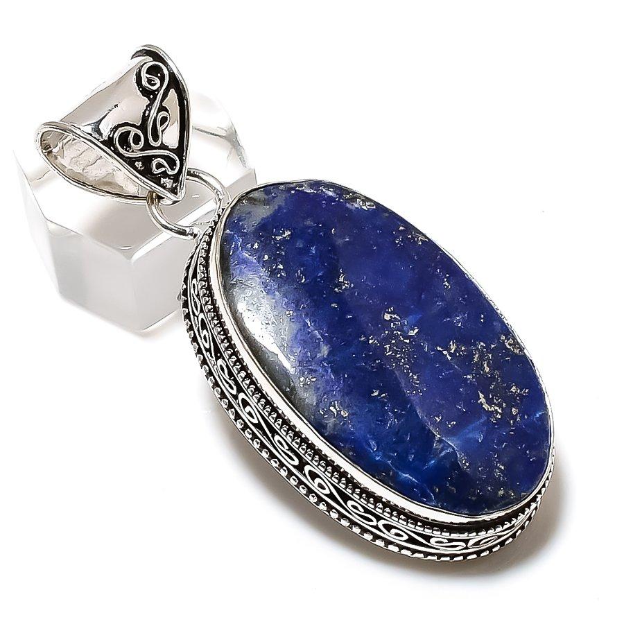 Přírodní drahokam Lapis Lazuli Ručně vyrobený Přívěsek ze sterlingového stříbra 925 2,21" Z8D28