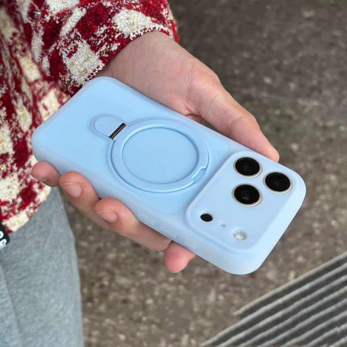 

Compatible with iPhone 16 Pro Max-17 Liquid Silicone Magnetic Bracket Phone Case iPhone 16