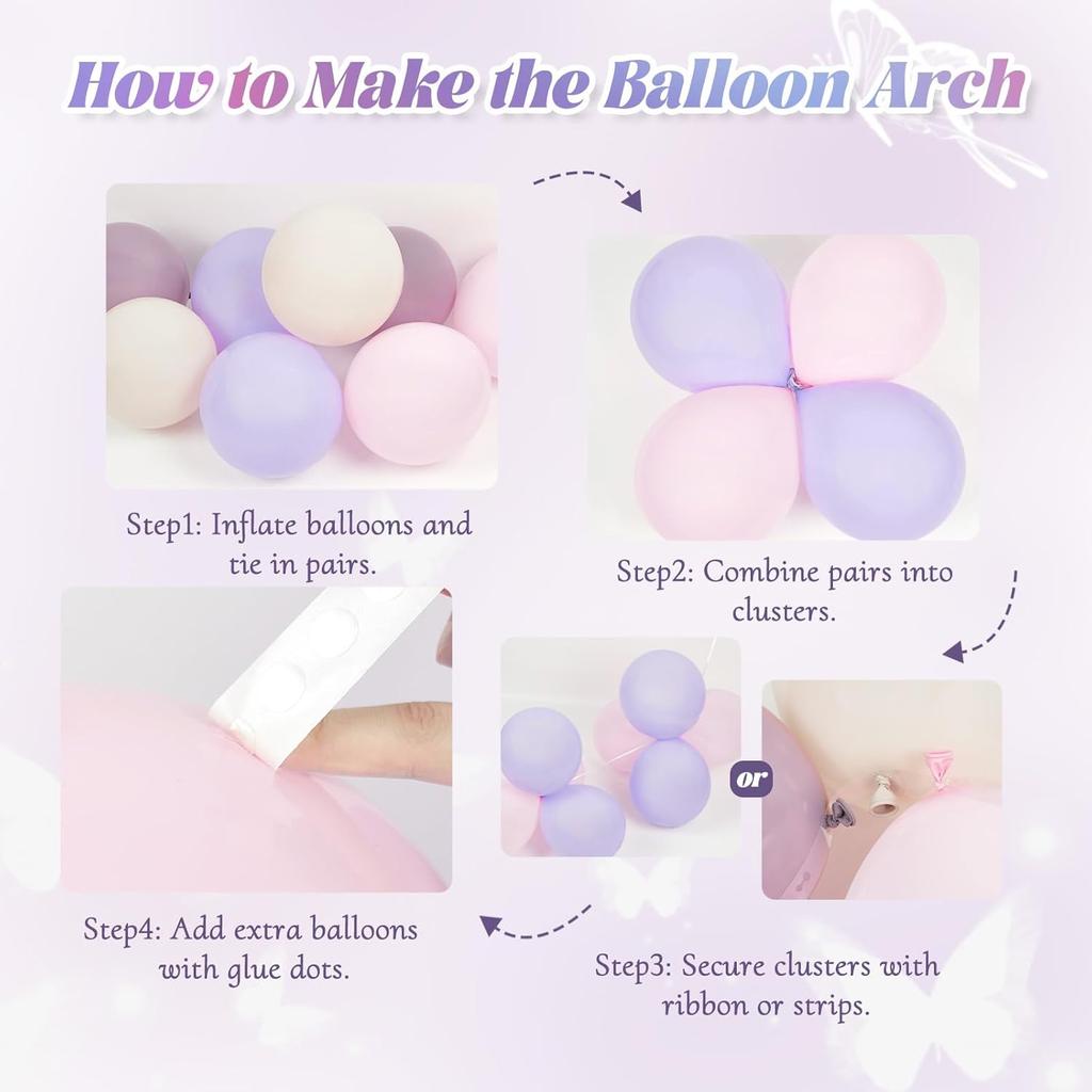 Butterfly Balloon Wreath Set Purple Butterfly Aluminum Film Balloon Macaron Color Series Used for Party and Birthday Dress Up
