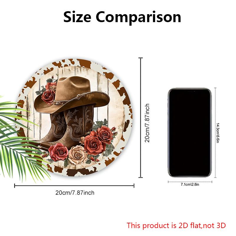 Cowboy Style Wooden Sign with Boots & Flowers Pattern - Retro Round Sign for Front Door, Wall Decor - Ideal Hanging Plaque Party Decoration