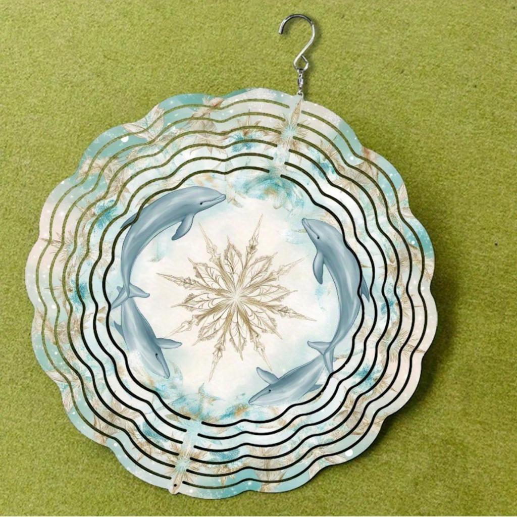 10 Inch Dolphin Wind Spinner Outdoor Hanging Decor with 360 Rotating Hook for Garden Balcony Patio Spring Summer Decoration